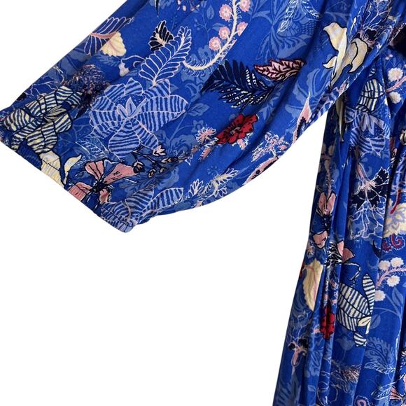 Nurture by Westbound Womens Maxi Dress 2X Blue Floral Boho Peasant Sleeve Rayon - Picture 3 of 9